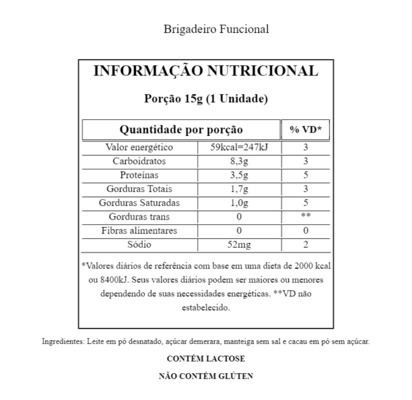 Tabela Nutricional Brigadeiro Funcional 1