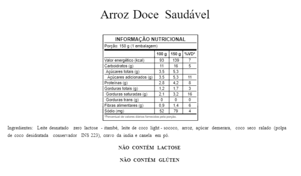 Tabela Nutricional Arroz Doce Saudavel