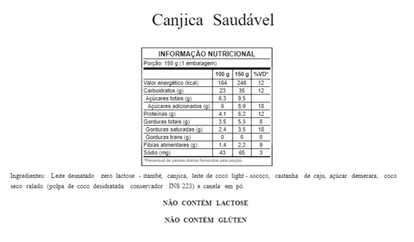 Tabela Nutricional Canjica Saudavel