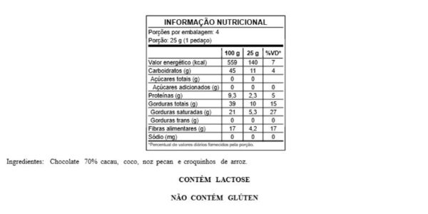 Barra Noz Pecan e Lascas de Coco MEIO AMARGO 1